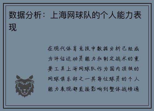 数据分析：上海网球队的个人能力表现