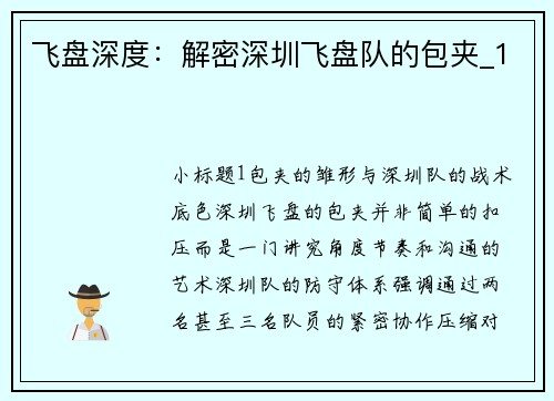 飞盘深度：解密深圳飞盘队的包夹_1