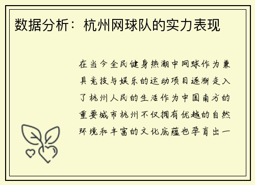 数据分析：杭州网球队的实力表现